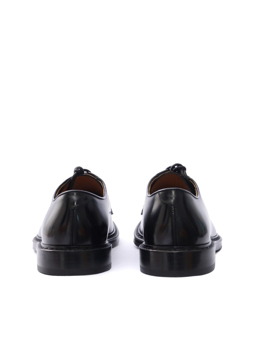 Doucal's Polished Derby Shoes In Smooth Black Calf Leather