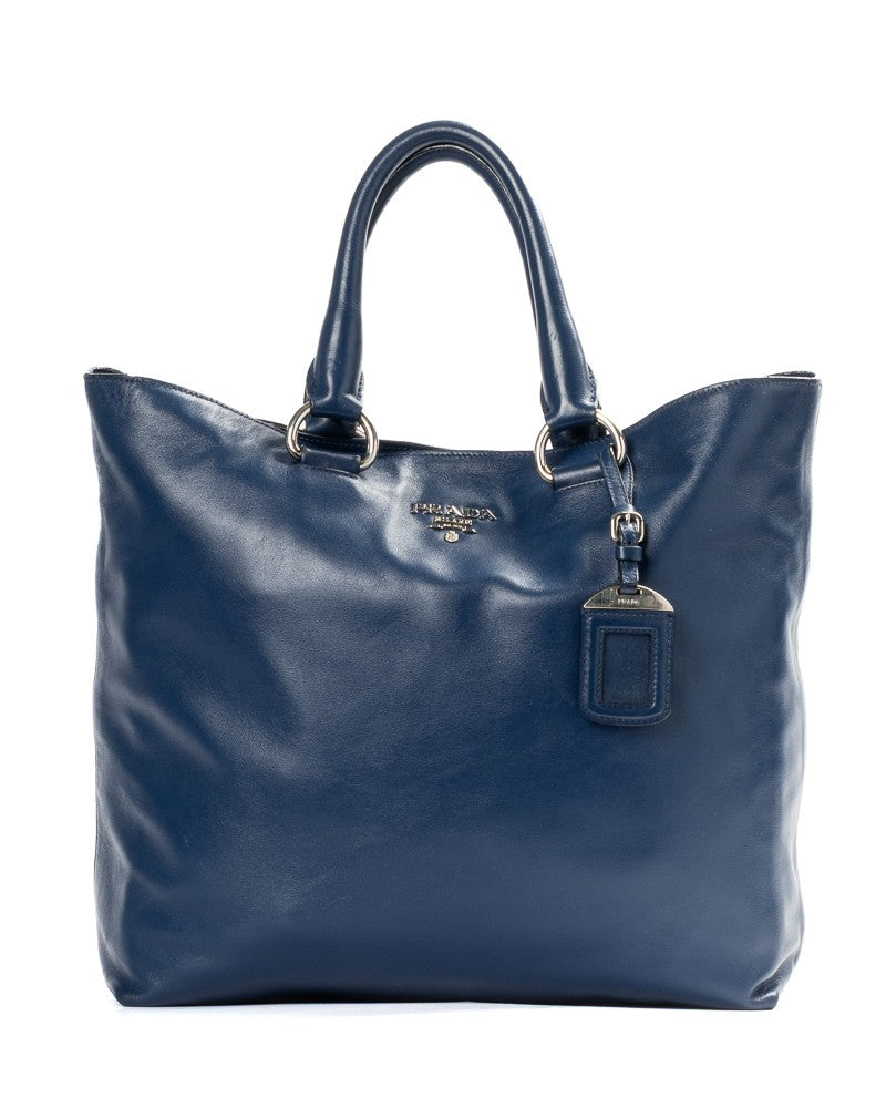 Prada Medium Vertical Shopper In Blue