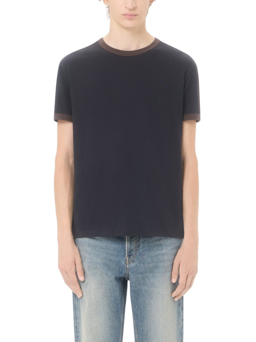 Valentino Cotton T-Shirt With Contrasting Side Bands And Vlogo Embroidery