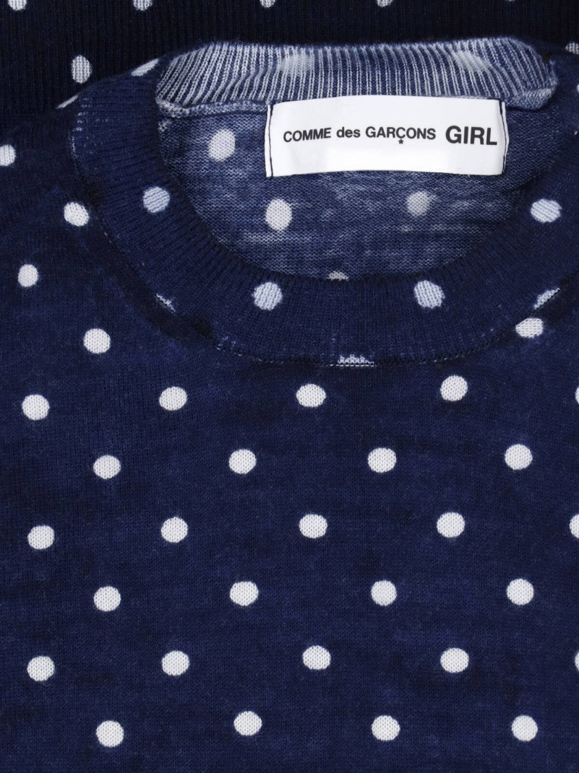 Comme Des Garçons Navy Polka Dot Cropped Ribbed Sweater