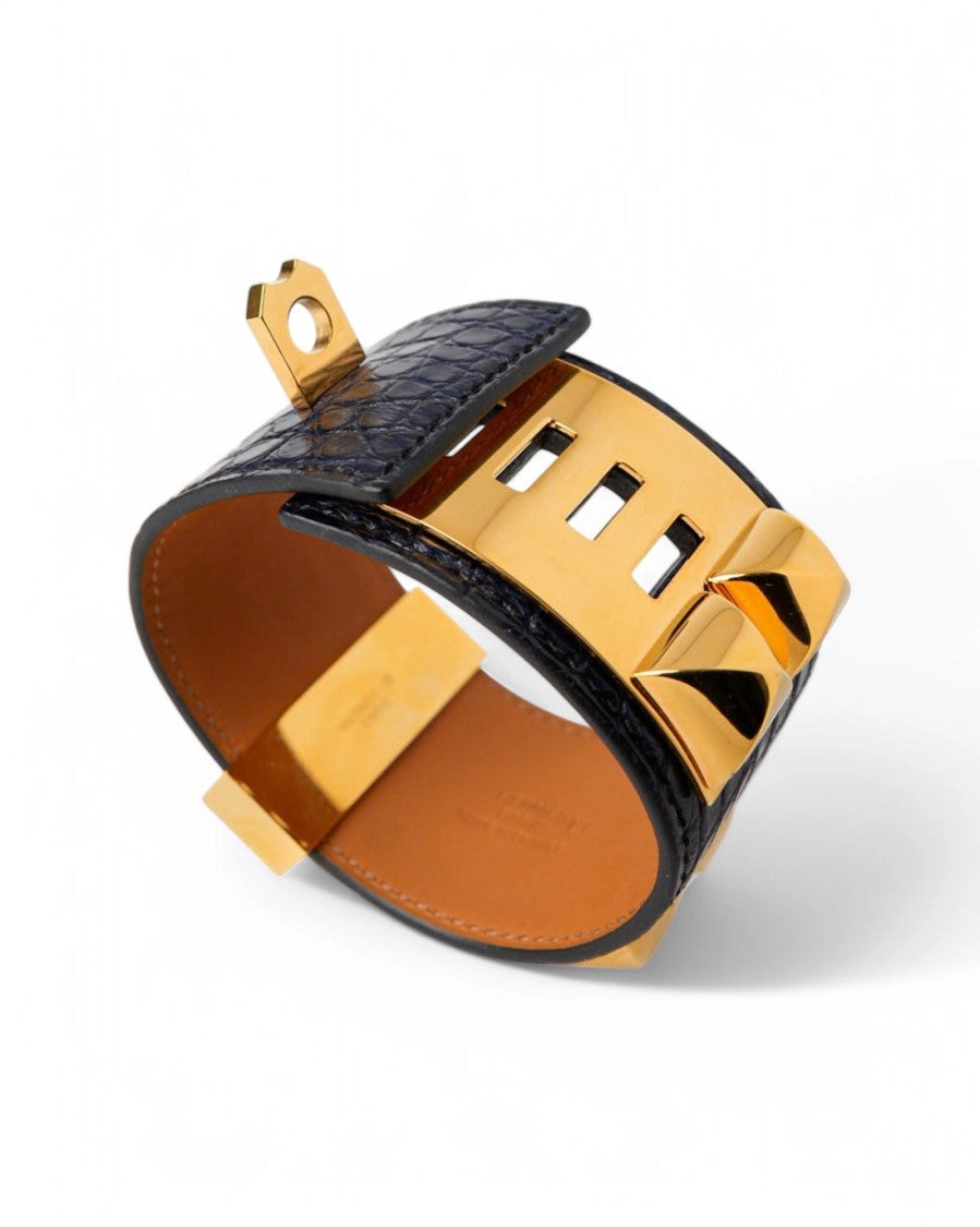 Hermès Collier De Chien Bracelet In Blue Alligator