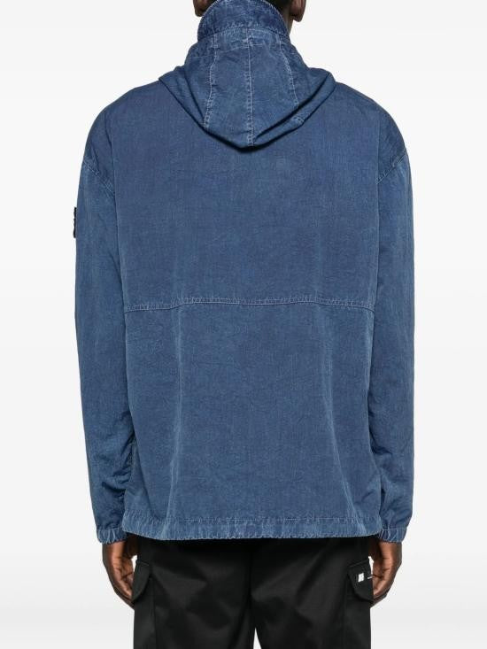 Stone Island Hooded Pullover Jacket With Half-Zip Front And Kangaroo Pocket