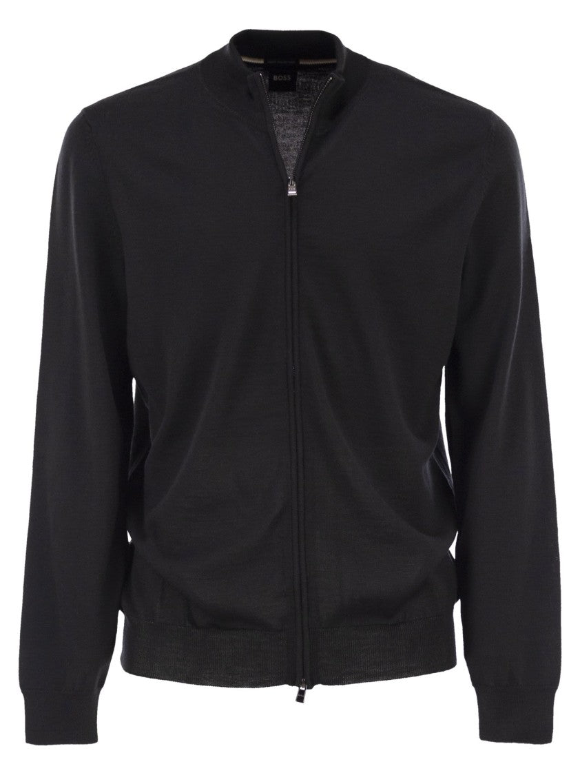 Boss Virgin Wool Knitted Cardigan With Zip