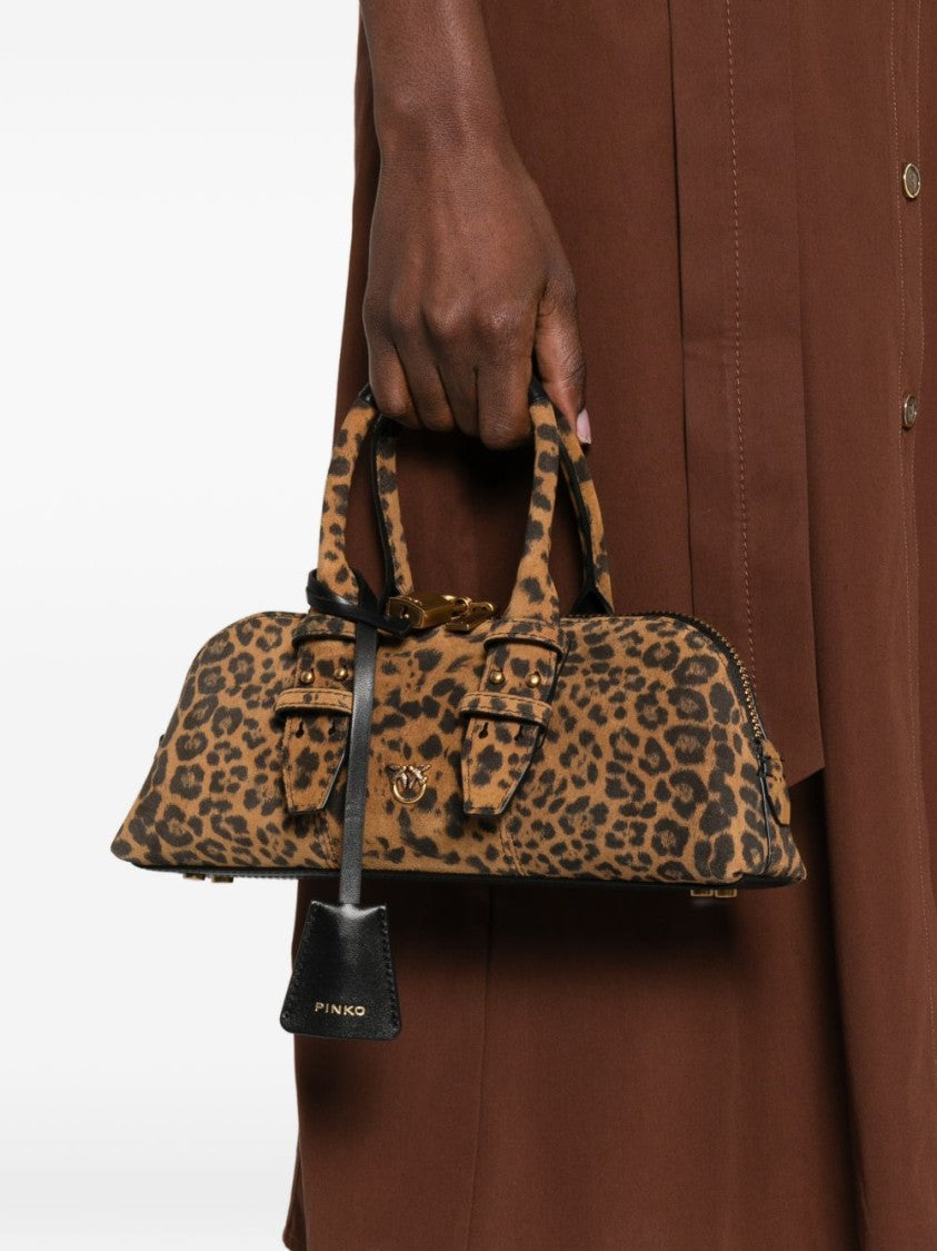 Pinko Structured Multicolour Handbag With Leopard Print And Gold Hardware