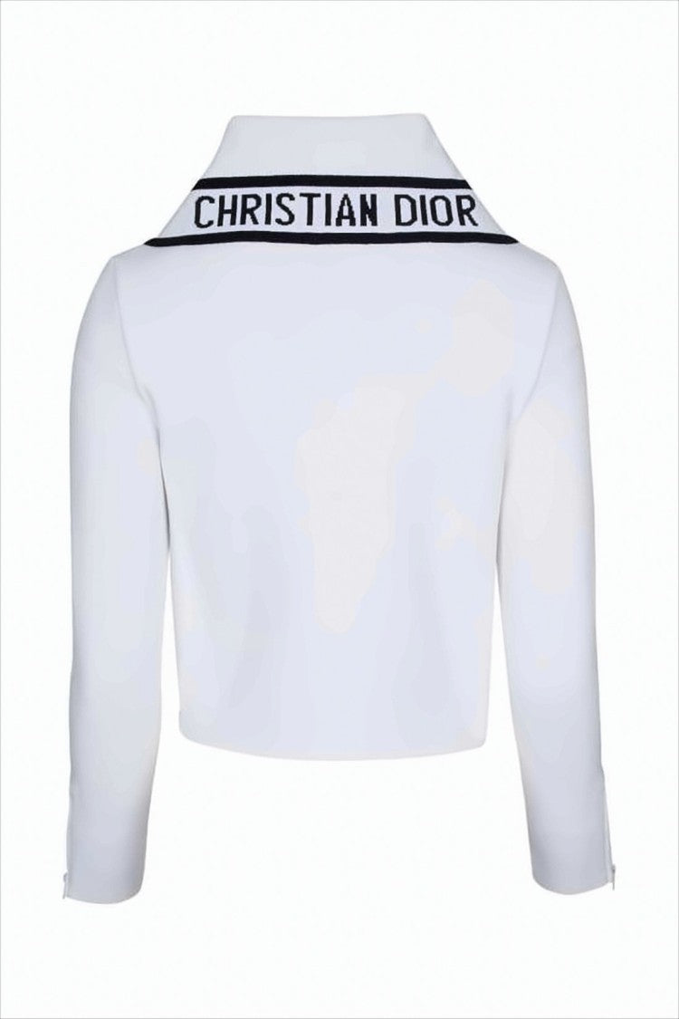 Christian Dior Cropped White Jacket With Contrasting Stripes