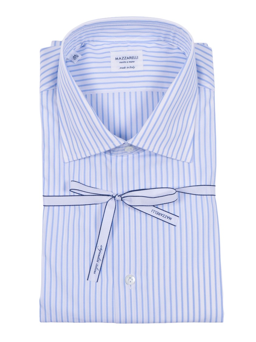 Mazzarelli Camicie Light Blue Striped Fit Shirt