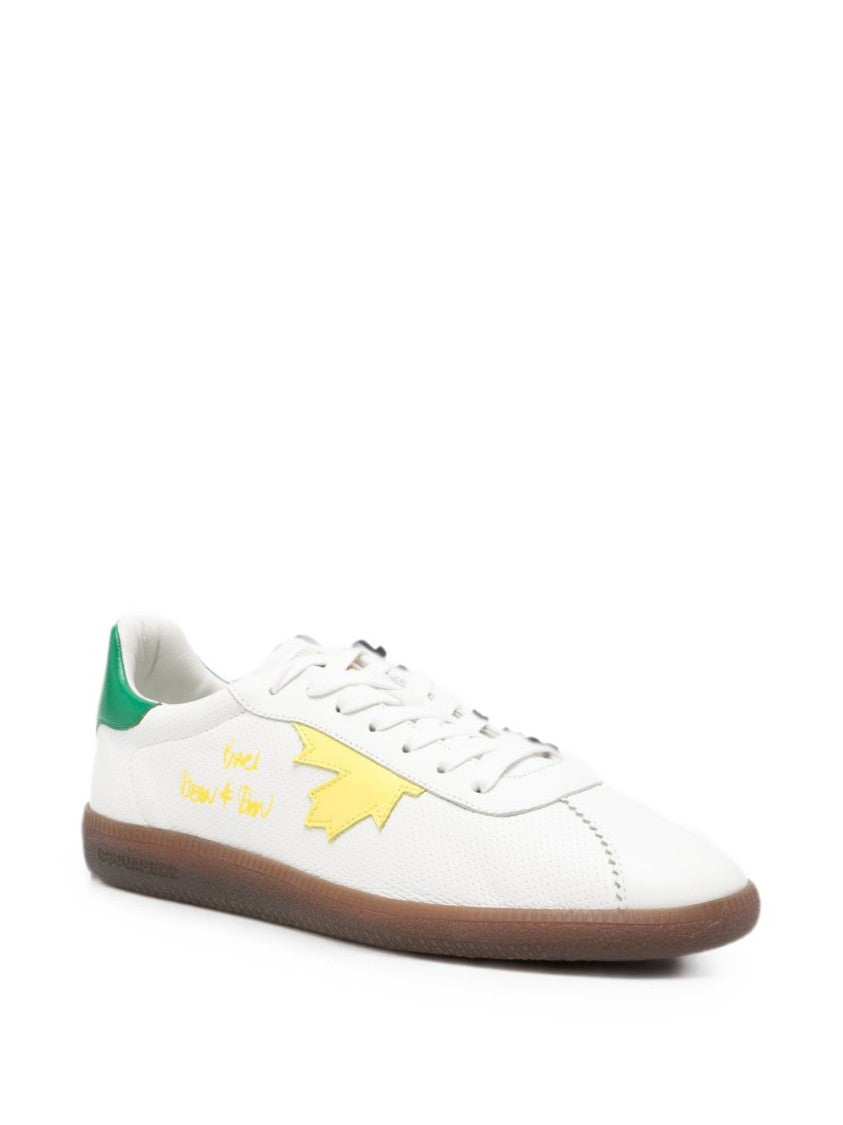 Dsquared2 White Low-Profile Leather Green Sneakers