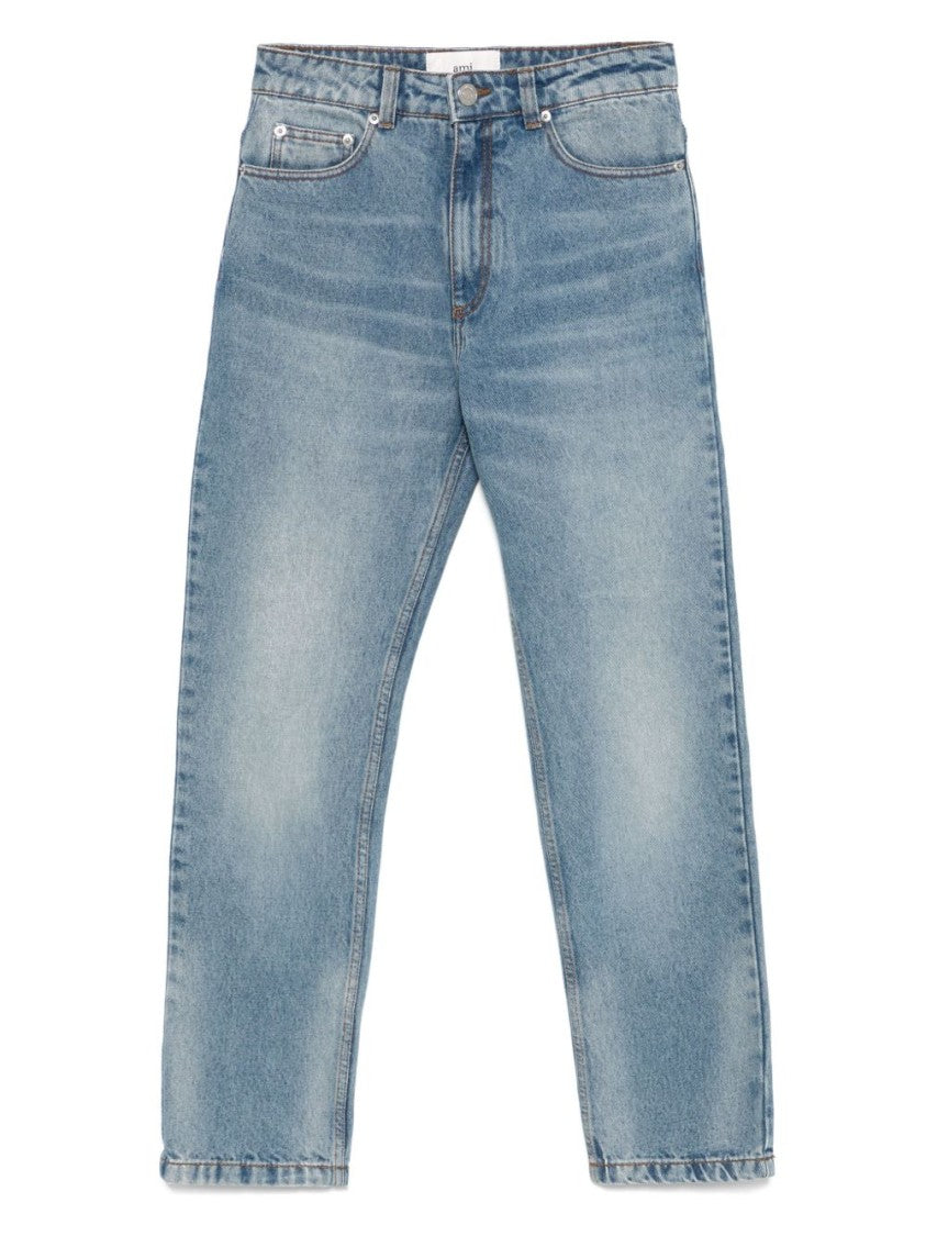 Ami Imperial Blue Cotton Patch Jeans