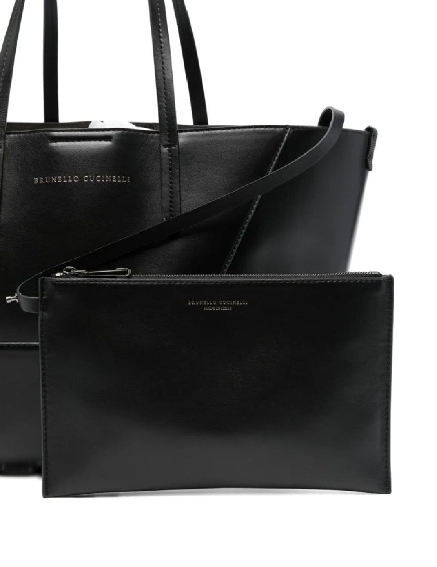 Brunello Cucinelli Geometric Panel Structured Tote Bag With Detachable Pouch