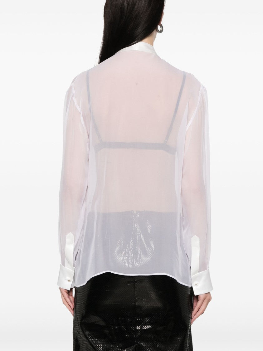 Dolce & Gabbana Sheer Silk Chiffon Bow Tie Blouse