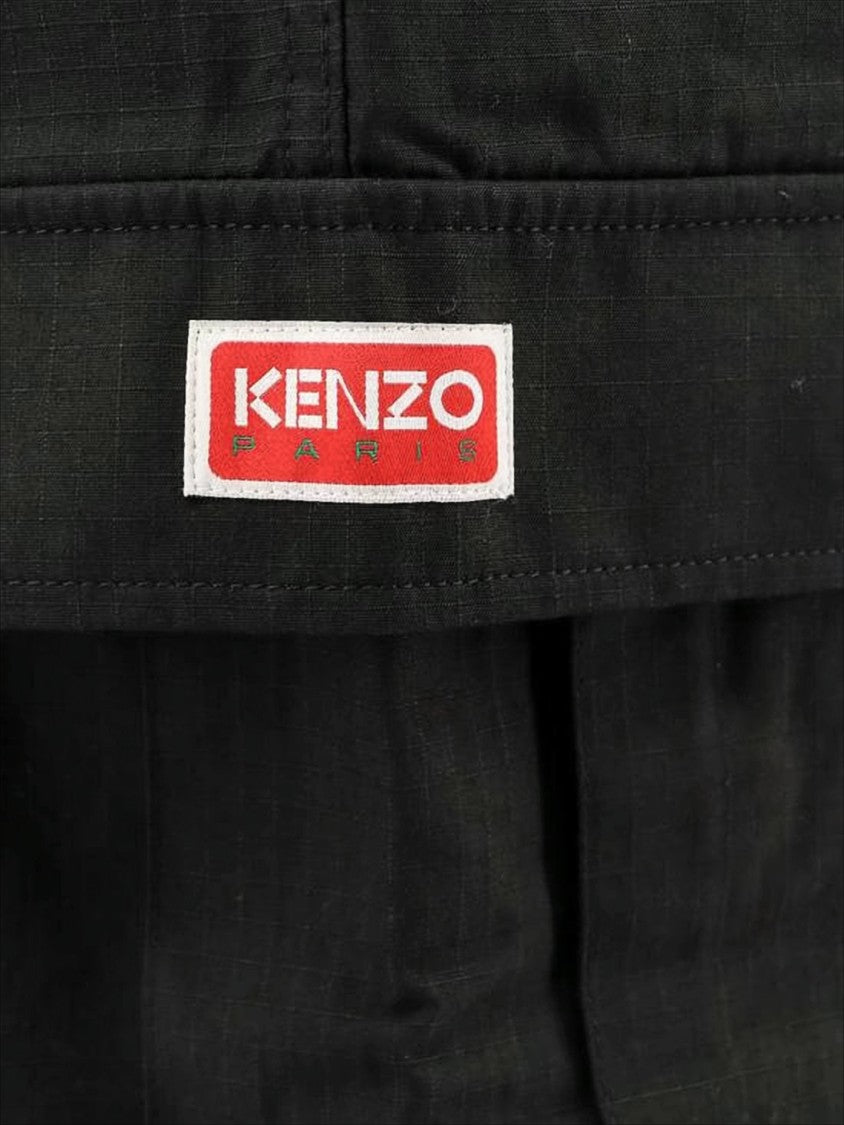 Kenzo Classic Black Cargo Shorts With Multiple Pockets And Belt Loops
