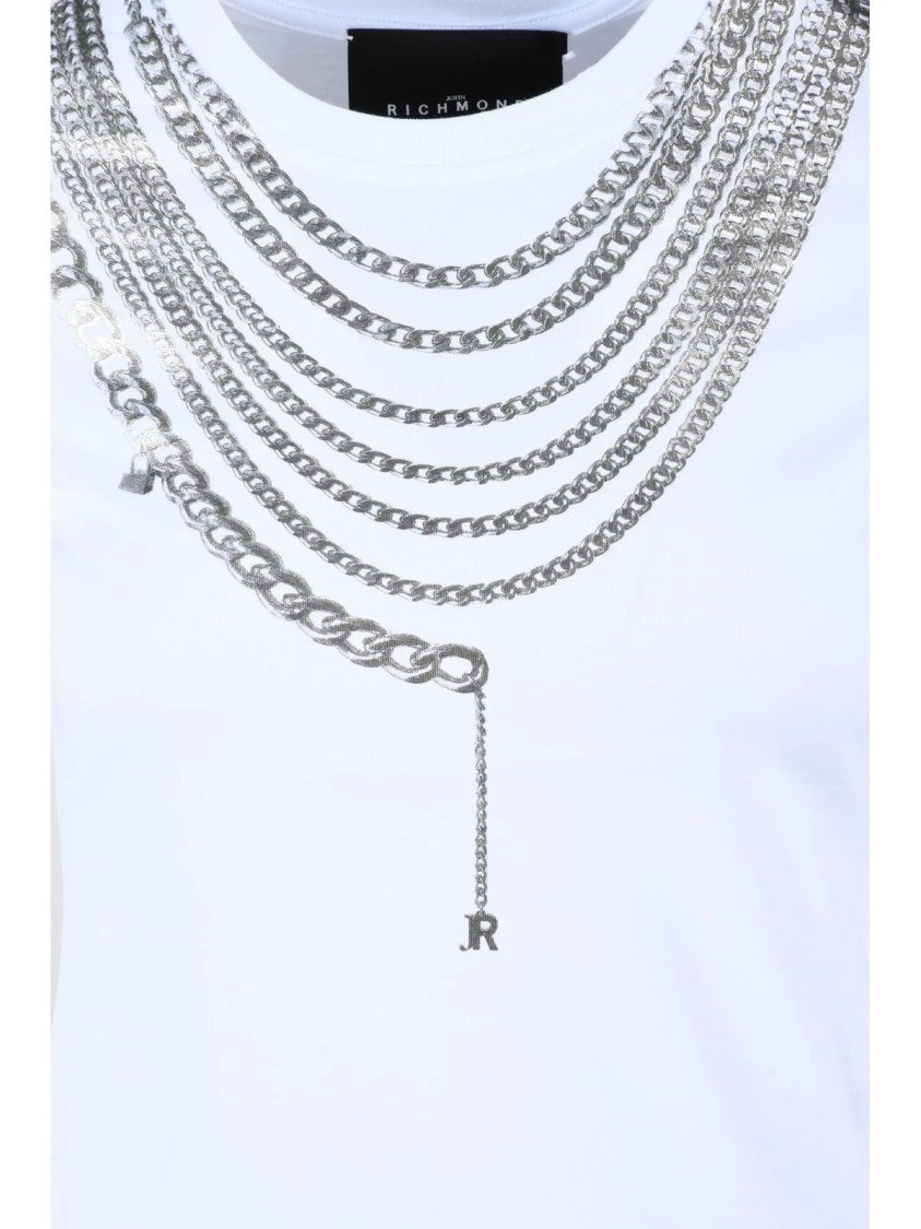 John Richmond White Graphic Chain Print Cotton T-Shirt