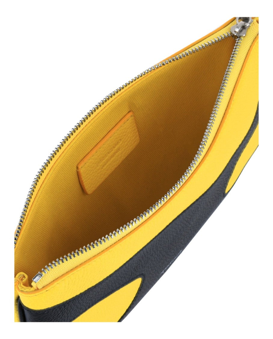 Ferragamo Two-Tone Cutout Leather Pouch With Silver Hardware