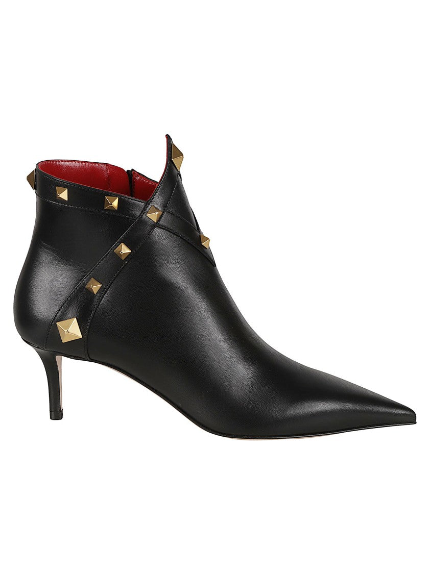 Valentino Garavani Ankle Boots With Pointed Toe And Gold-Tone Studs