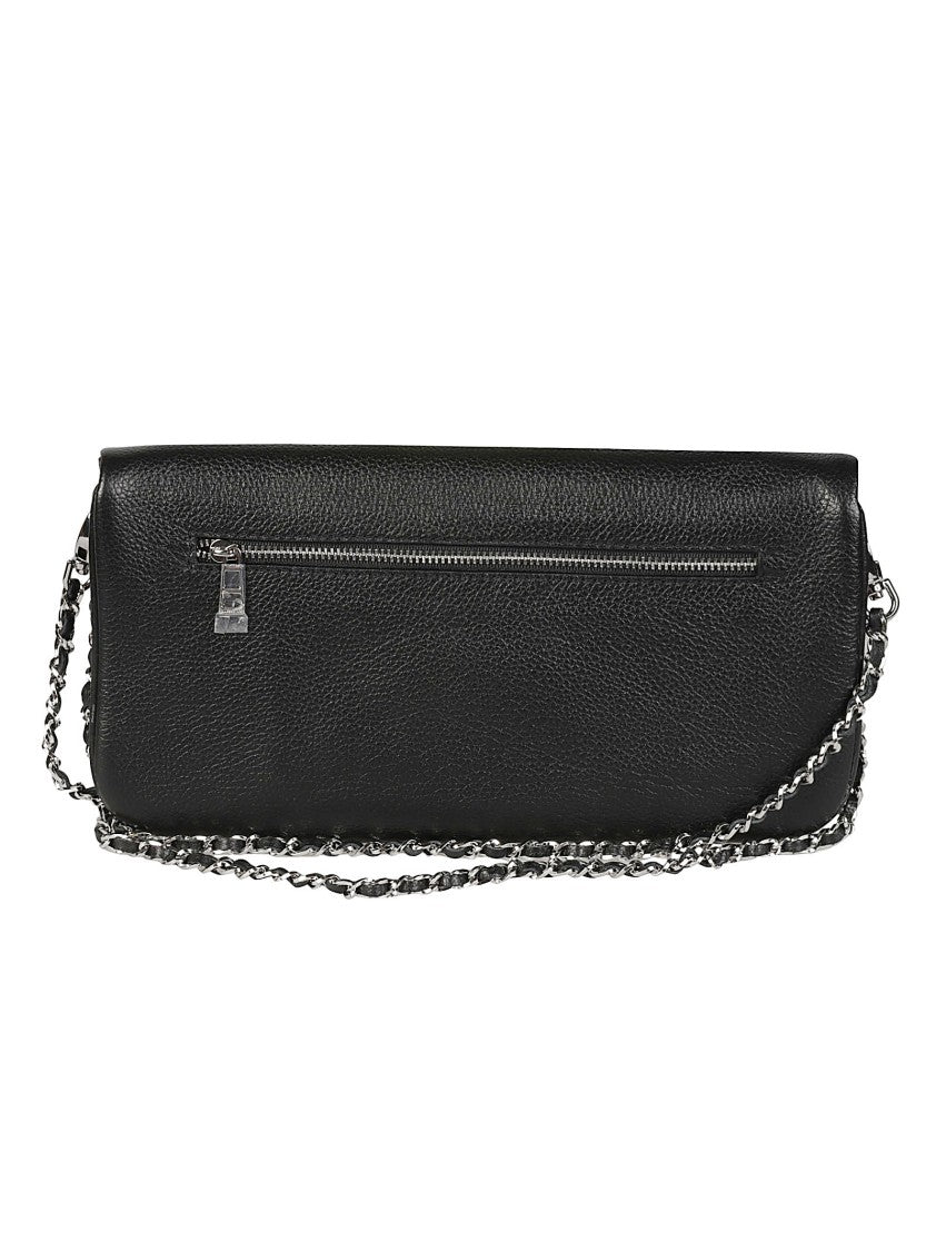 Zadig & Voltaire Rock Pebbled Leather Silver Wing Emblem Shoulder Bag