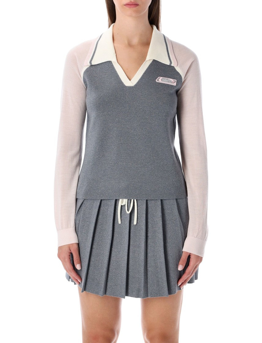 Casablanca Merino Lurex Long-Sleeve Tennis Polo