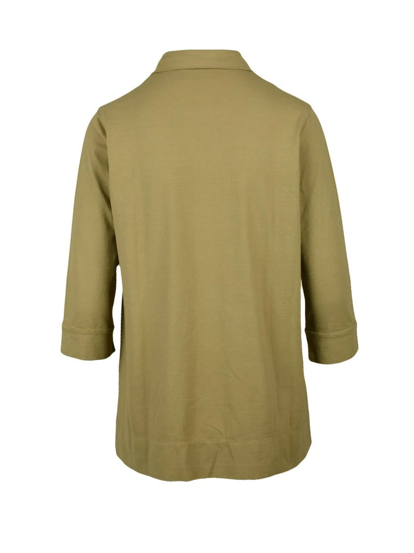Alpha Studio Khaki Classic Button-Down Stretch Cotton Shirt