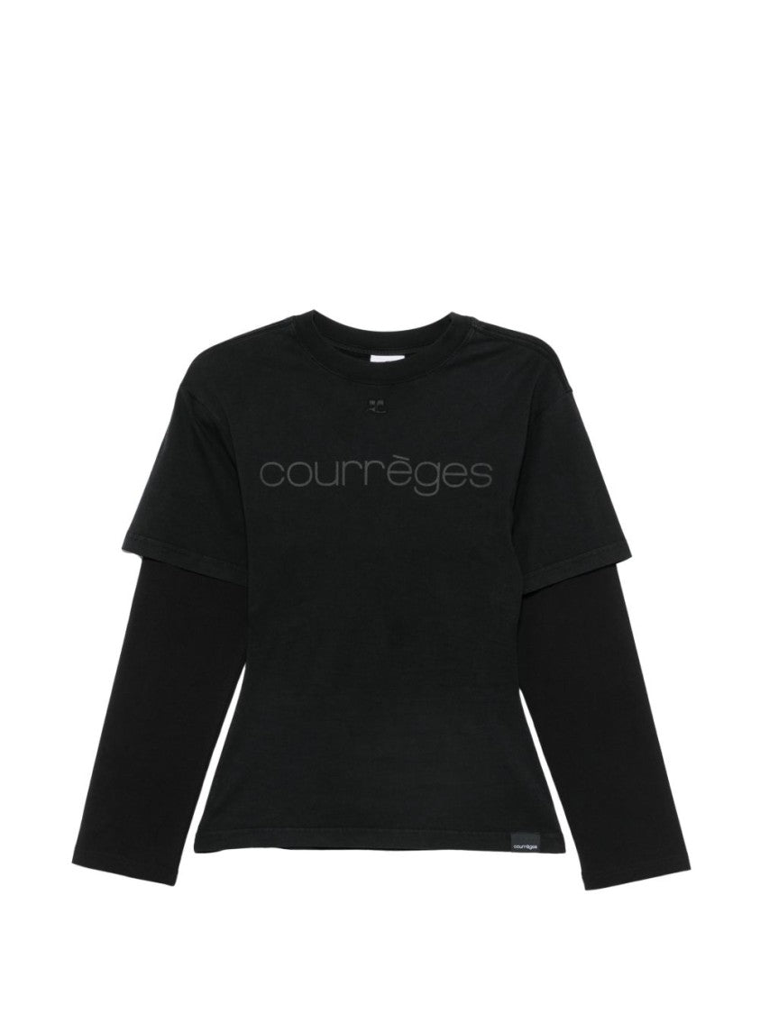 Courrèges Black Long-Sleeve Layered Subtle Branding Top