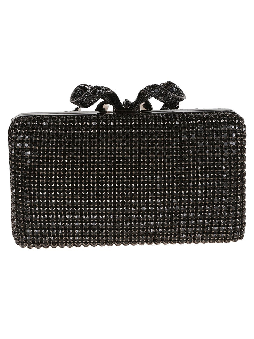 Self-Portrait Black Clutch With Shimmering Embellishments And Bow Detail