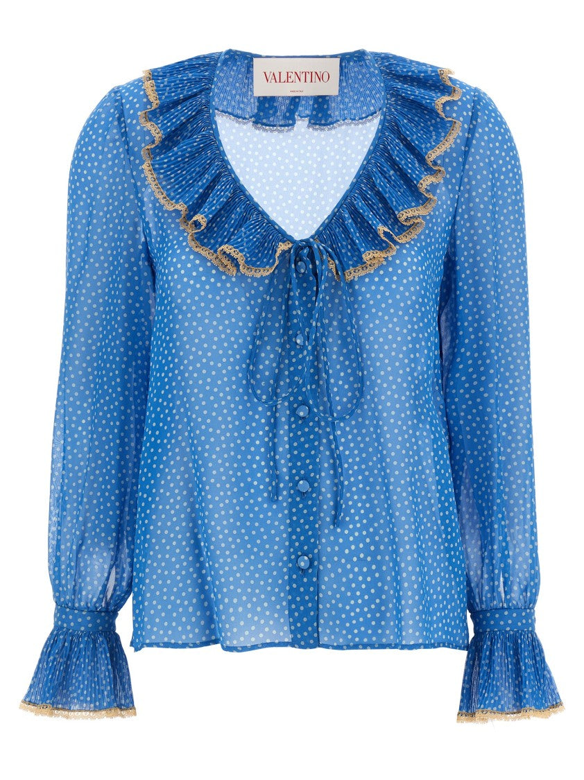 Valentino Garavani Micro-Polka Dot Silk Georgette Shirt