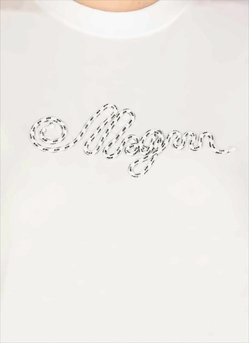 Msgm Relaxed-Fit White Cotton T-Shirt With Embroidered Logo