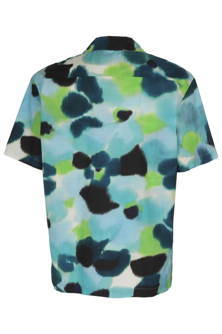 Amaranto Printed Cotton Shirt In Blue
