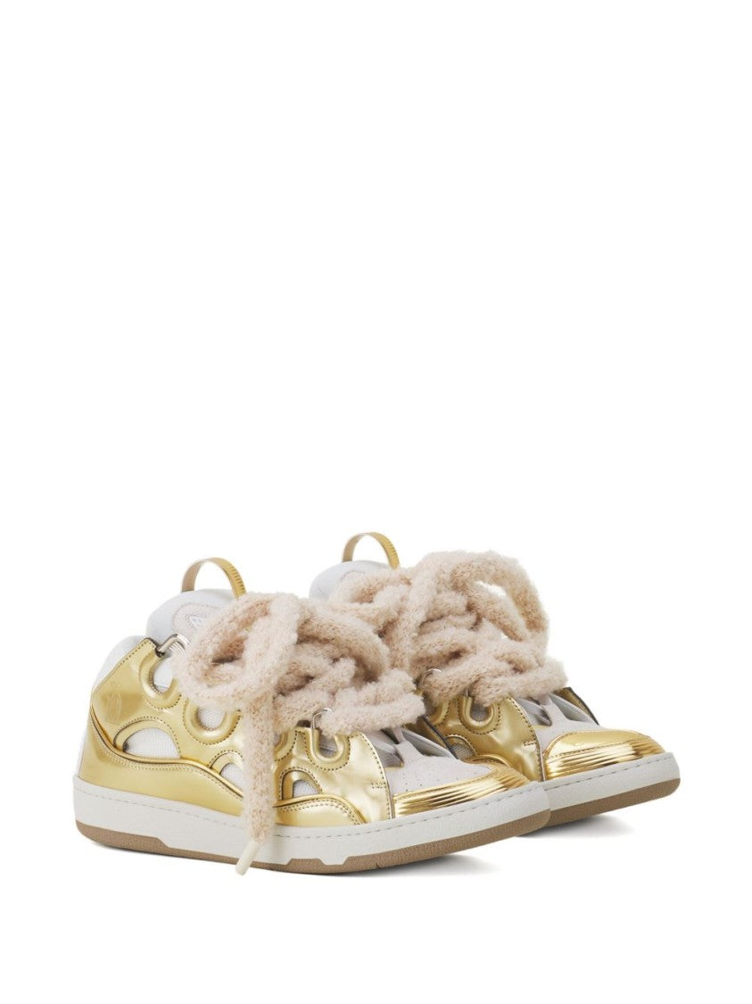 Lanvin Golden Silk And Nylon Lace Sneakers