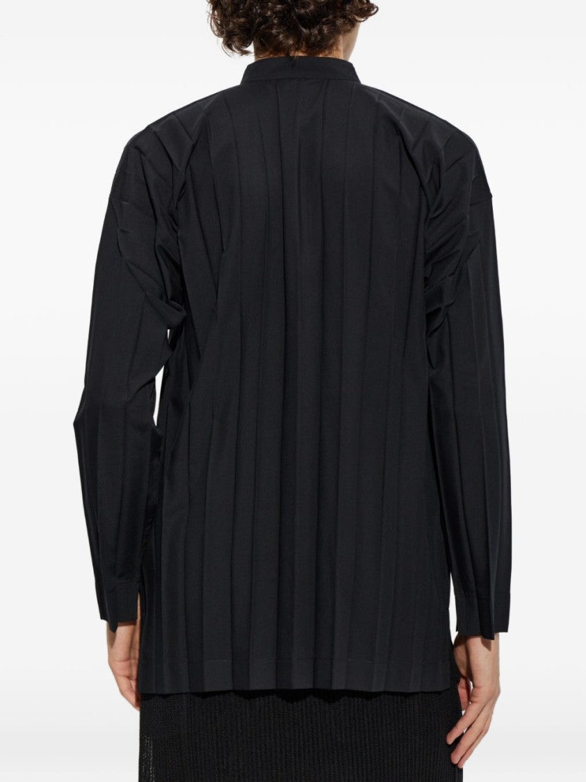 Homme Plissé Issey Miyake Mandarin Collar Textured Pleated Shirt