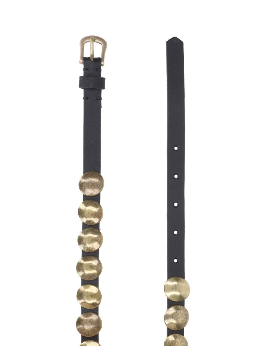 Golden Goose Black Trinidad Gold-Tone Studded Leather Belt