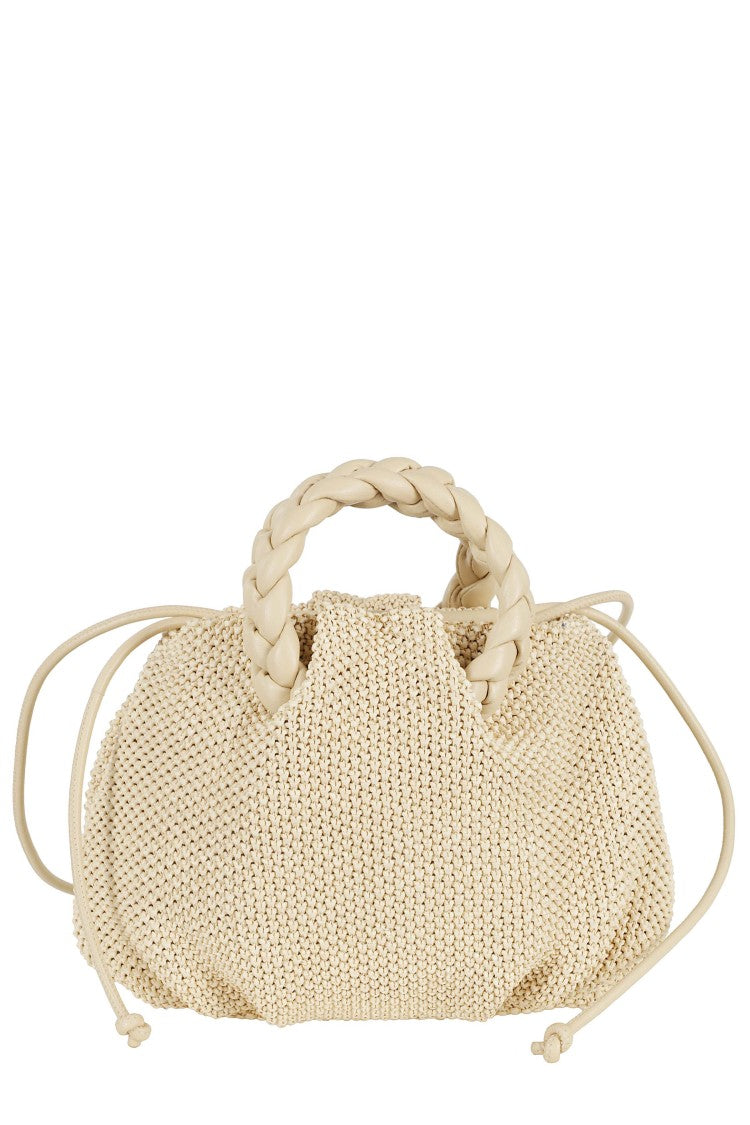 Hereu Beige Bombom M Raffia Lambskin Tote Bag