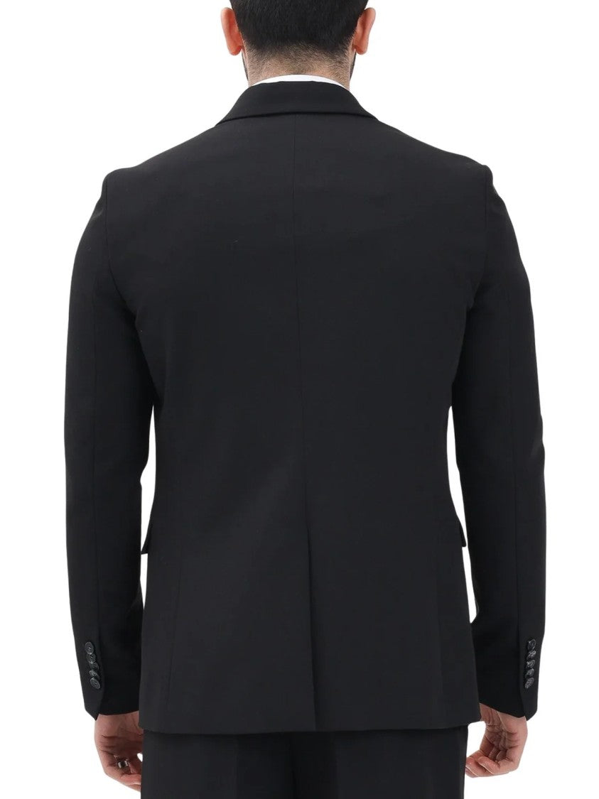 Patrizia Pepe Black Fitted Flap Pockets Viscose-Blend Blazer