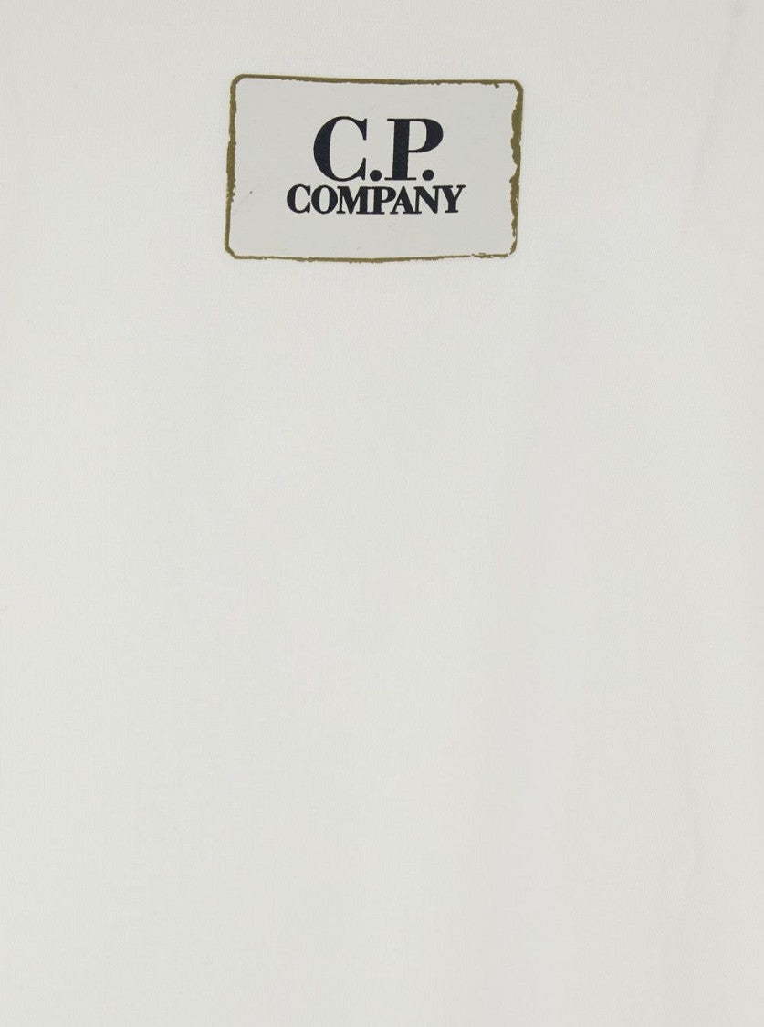 C.P. Company Minimalist White Short-Sleeved T-Shirt With Logo Patch