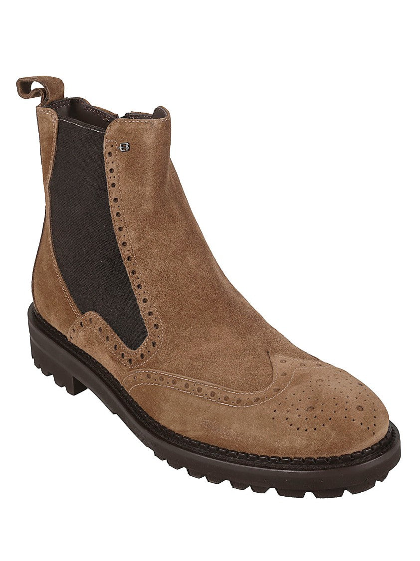 Baldinini Brown Suede Brogue Elastic Panel Ankle Boots
