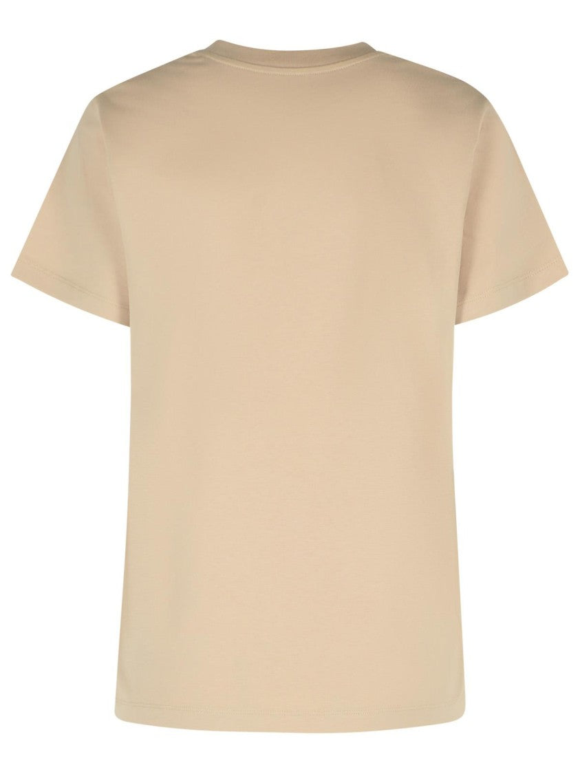 Moncler Ribbed Neutrals Cotton T-Shirt With Embossed Logo Details