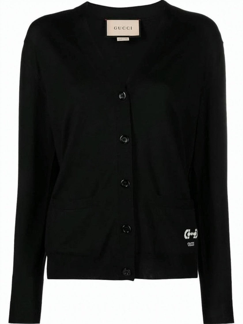 Gucci V-Neck Wool Cardigan With Subtle Logo Detail