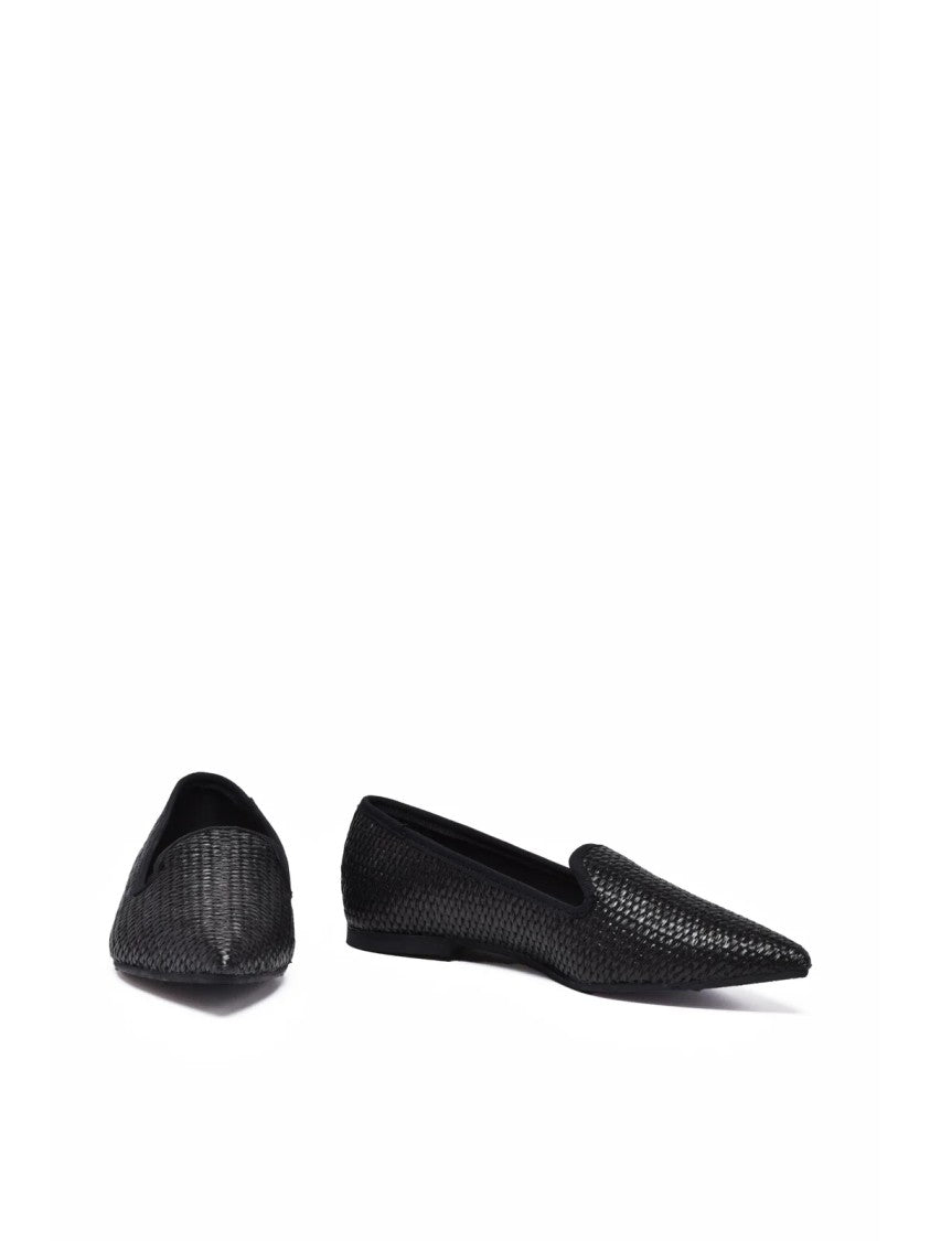 Marella Black Pointed Toe Raffia Flats