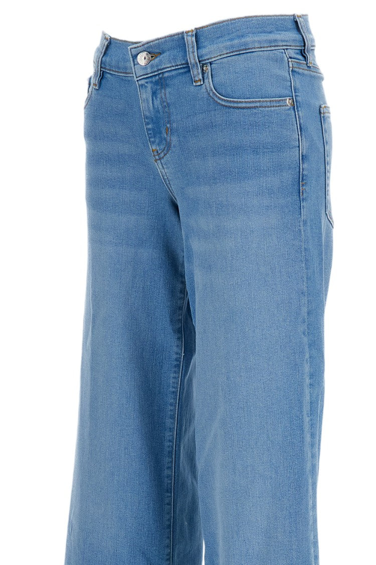 Frame Wide-Leg Light Blue Ankle-Length Jeans With Frayed Hem
