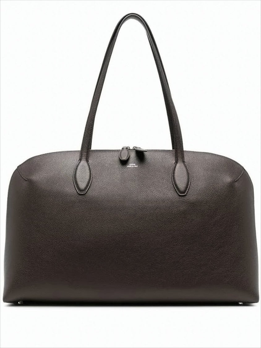 Totême Textured Leather Tote Bag With Zip Closure
