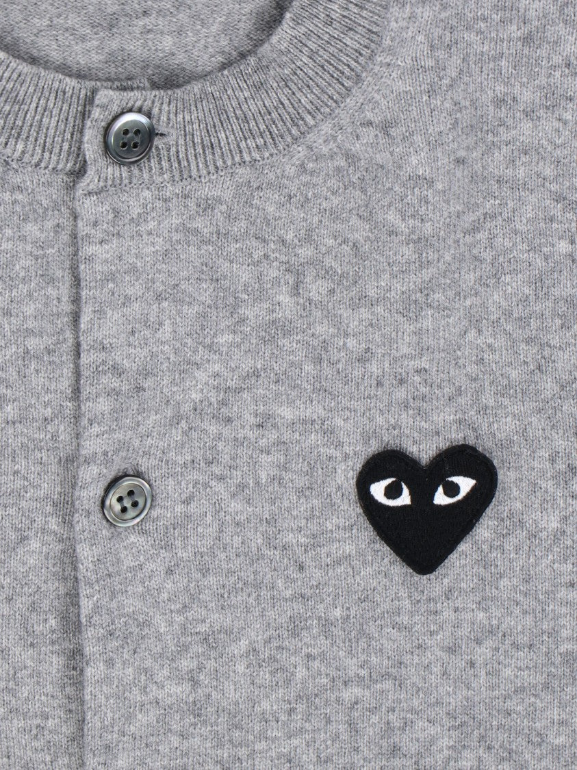 Comme Des Garçons Embroidered Heart Logo Grey Wool Cardigan