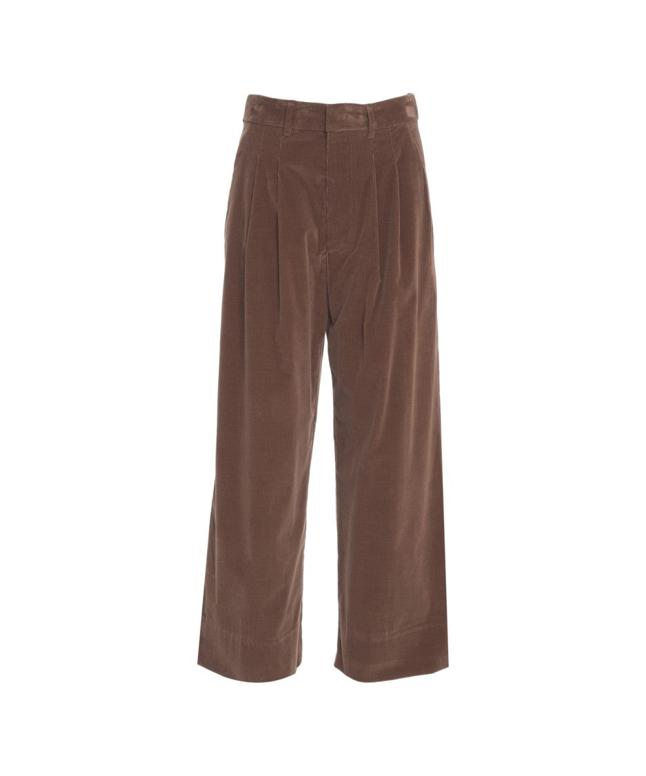 Dondup Pleated High-Waisted Brown Trousers With Side Pockets