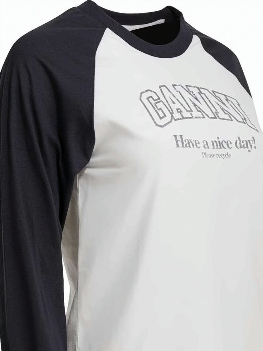 Ganni Baseball-Style T-Shirt With Contrasting Sleeves