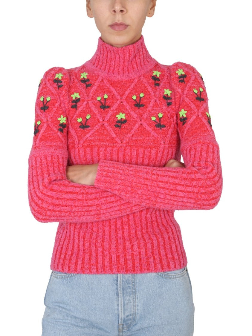 Cormio Ribbed Knit Jersey With Floral Embroidery