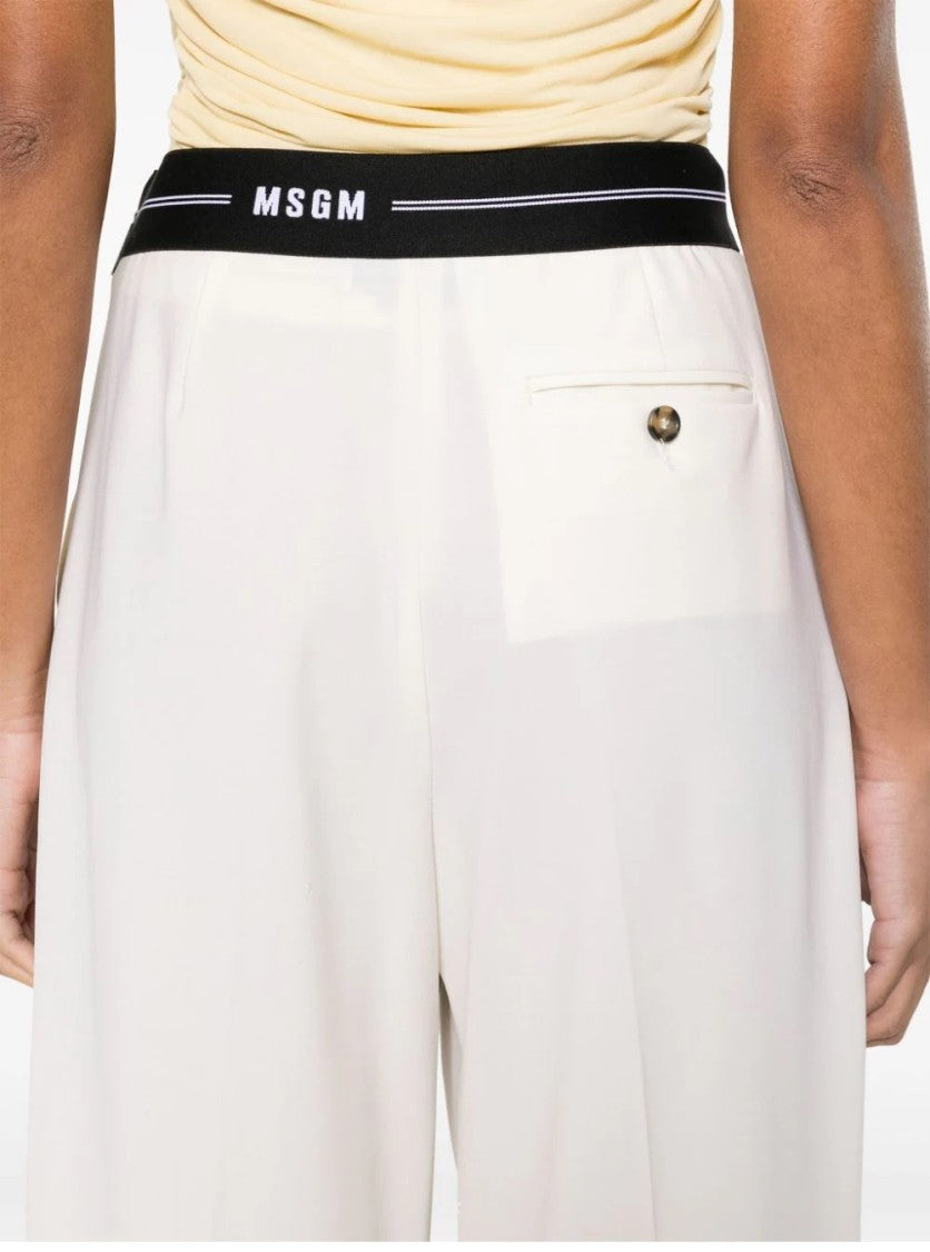 Msgm Wide-Leg Trousers With Contrasting Logo Band