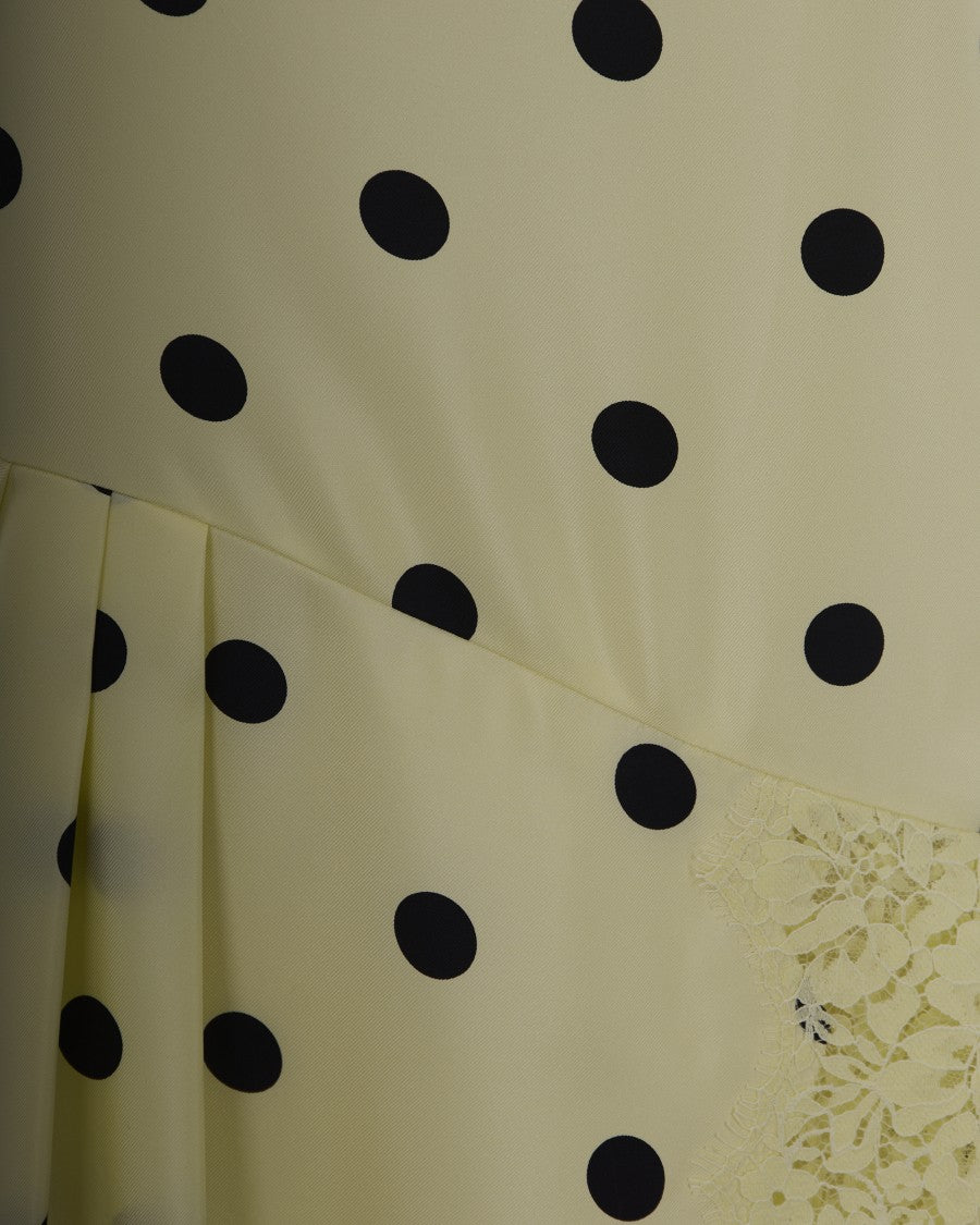 Sportmax Long Silk Twill Dress With Polka Dot Print And Lace Accents