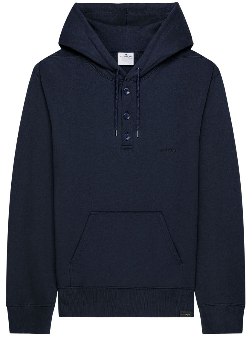 Courrèges Blue Hoodie With Adjustable Drawstring