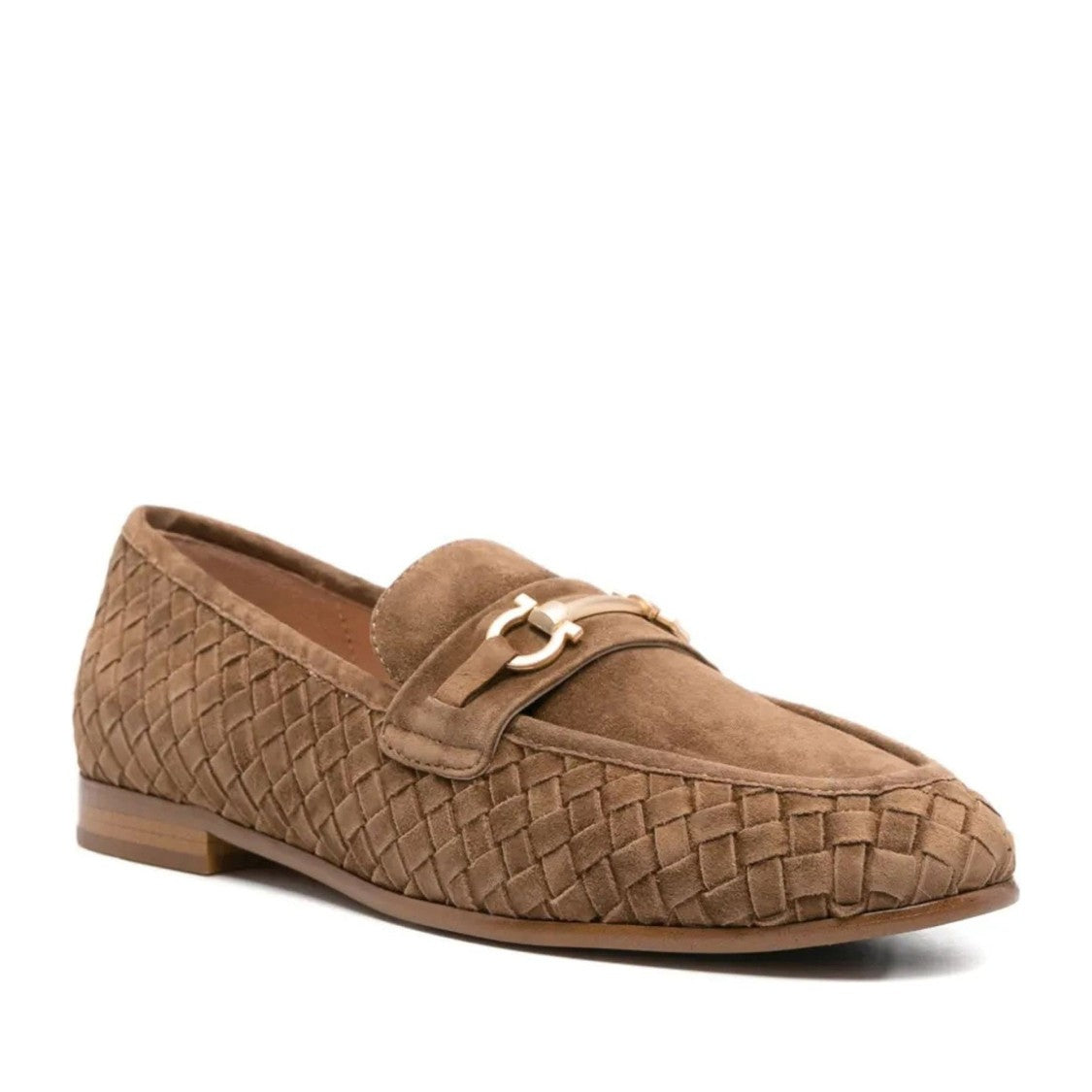 Adrianna Feretti Brown Woven Gold Detail Suede Loafers
