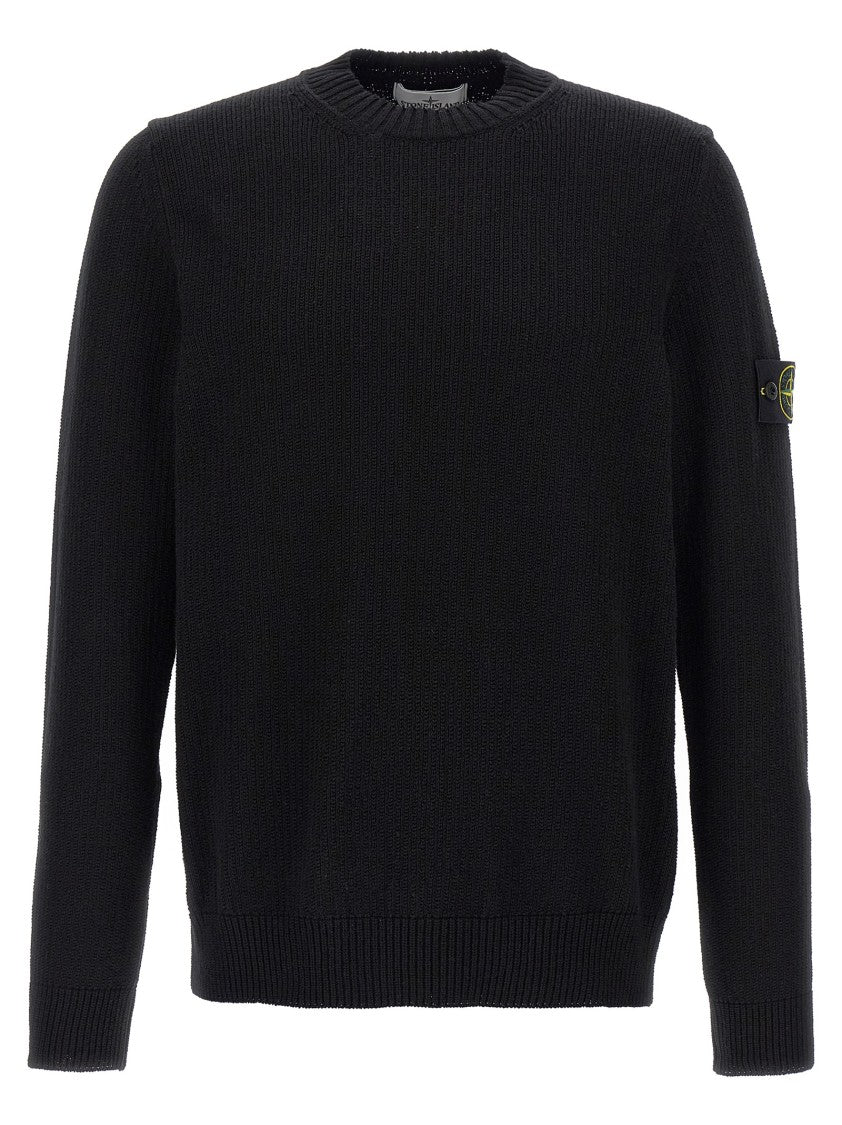 Stone Island Logo Badge Cotton Sweater With Crew Neck