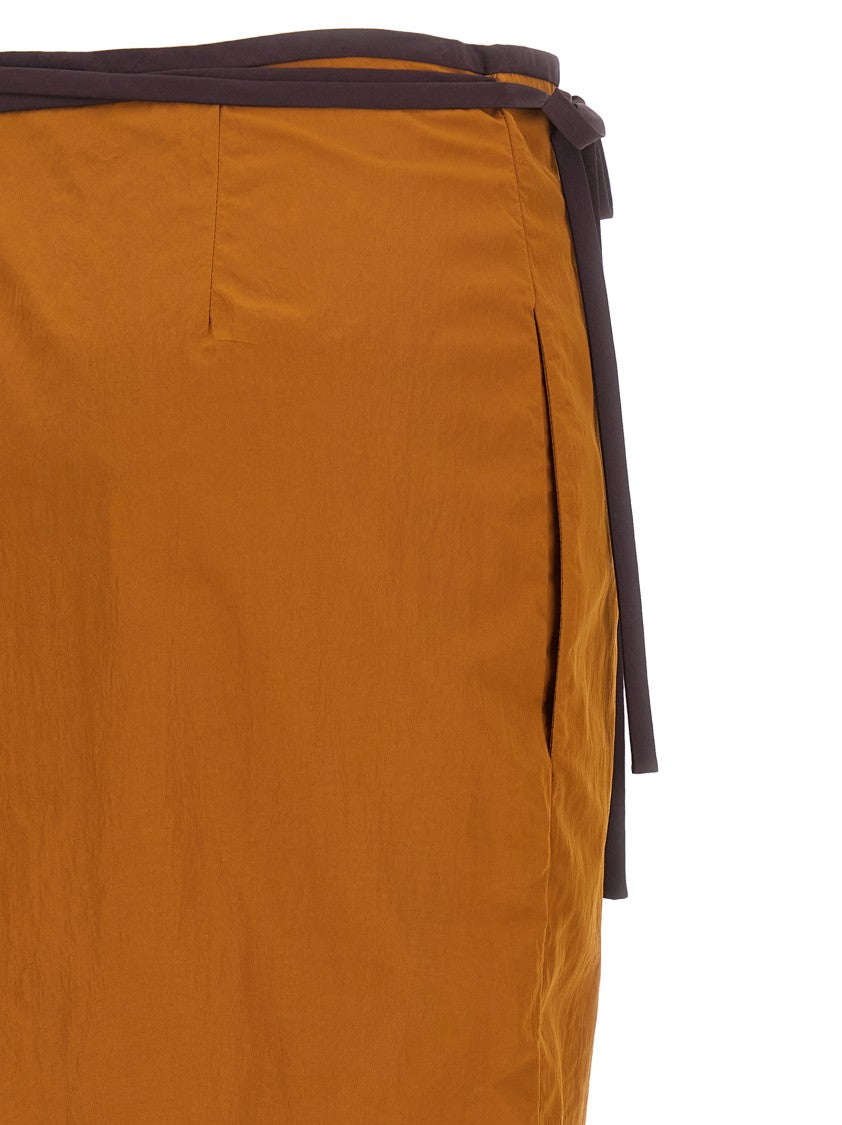 Saint Laurent Color-Block Midi Skirt With Tie Closure And Pocket Details