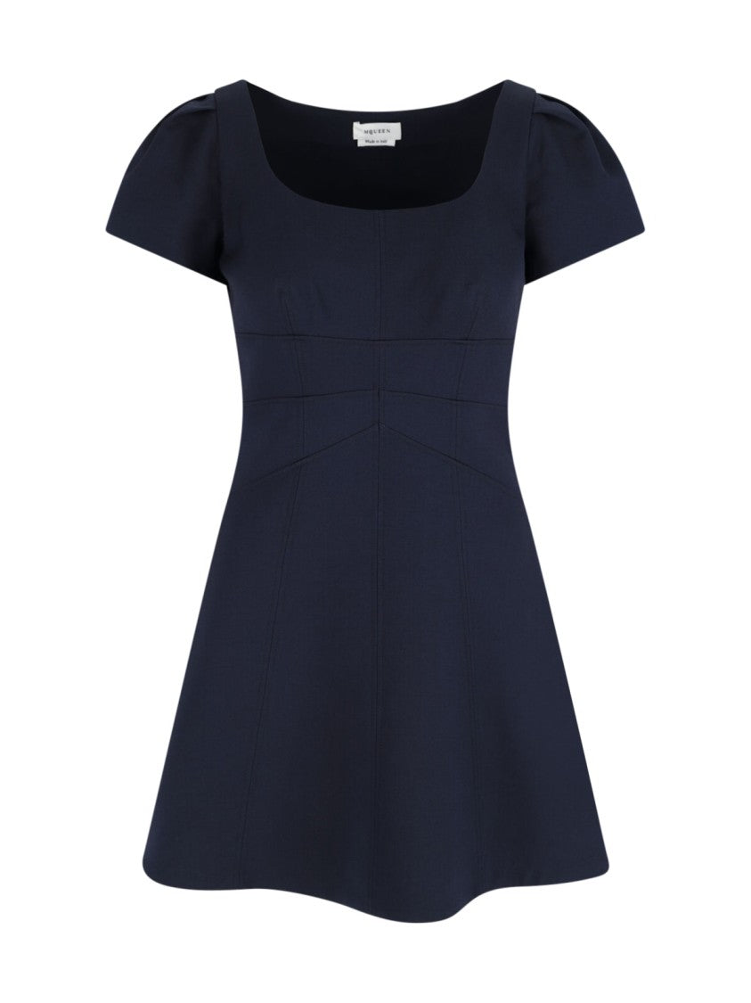 Alexander Mcqueen Mini Dress In Navy Wool