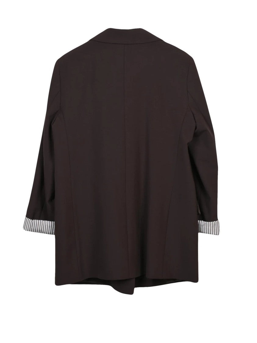 Marella Sport Brown Tailored Open-Front Jacket With Contrasting Lining